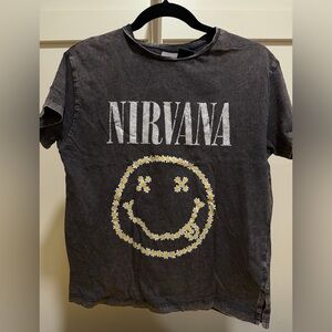 Zara NIRVANA gray grey Black Kids short sleeve Tee shirt 13 / 14 unisex